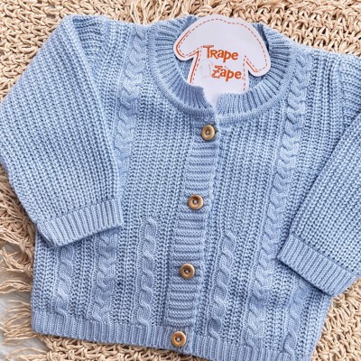 Casaco de Linha Ponto Alto com Botões - Azul Bebê